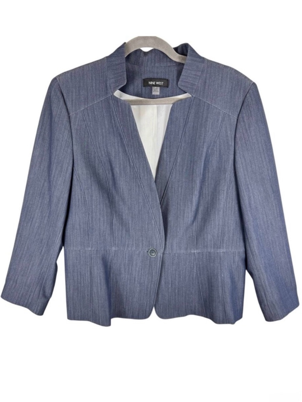 Nine West Blue Chambray Single Breasted Buttoned Blazer Jacket Lined Size 12
